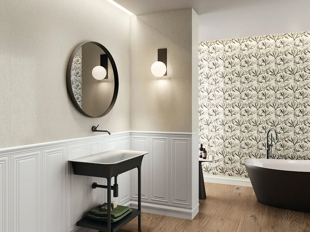 Background tile, Effect unicolor, Color white, Style boiserie, Ceramics, 30x90 cm, Finish matte